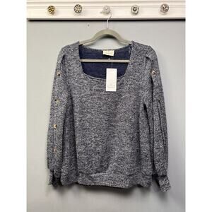 Ember Sweater womens XL‎ Blue Button accents on sleeves Pullover square neck New